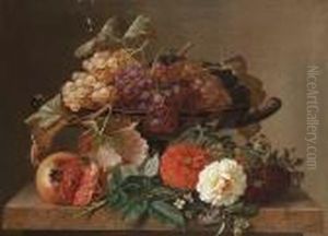 Still Life With A Tazza Of 
Grapes, Pomegranate, Pansies, Chrysanthemums, Forget-me-nots And Other 
Flowers On A Marble Ledge