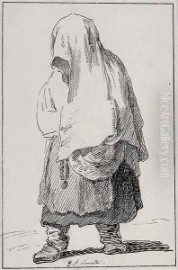 Une femme, le visage cache par un voile et tenant un chapelet by Pietro Antonio Novelli