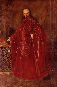 Portrait Of A Venetian Senator, Full Length, Standing By A Table by Nazzario Nazzari