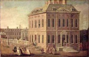 View of Ranelagh House and Gardens and the Chelsea Hospital with figures walking in the foreground