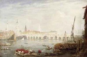 The Monument and London Bridge 1820-80 by Frederick Nash