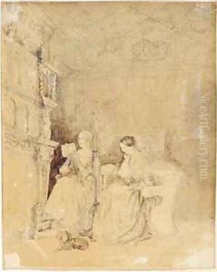 Marianne Nicholson reading to Florence Nightingale in the drawing room at Embley by Parthenope Nightingale (Lady Verney)