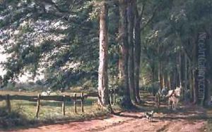 Horsecart on a country lane by Willem Carel Nakken