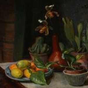 Plants And Fruit On A Table by Viggo Johansen