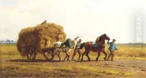 At the end of a harvest day by Willem Carel Nakken