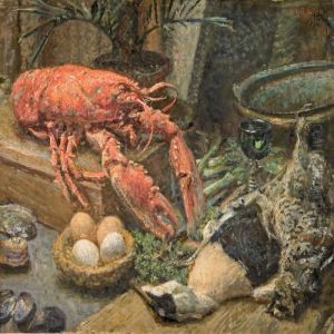 Nature Morte With Lobster And Eider by Viggo Johansen