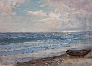 Coastal Scenery With Dinky. Signed V. Johansen by Viggo Johansen