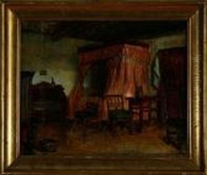 Ole Kraemmer's Livingroom In
Hornbaek Village, Denmark. Signed And Dated V. Joh. 73. 25 X 32 Cm by Viggo Johansen