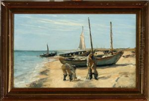 Fishermen At Skagen Beach, Denmark by Viggo Johansen