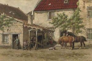 Grooming the horses by Willem Carel Nakken