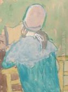 Back View Of A Kneeling Girl In A Pink Hat,reading A Prayer Book