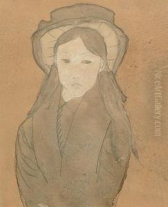 Little Girl With A Large Hat And Straw-coloured Hair by Gwendolen John