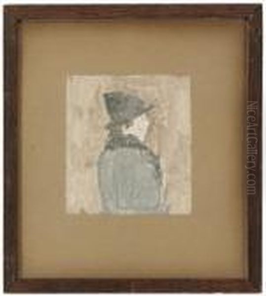 Profile Of A Woman Wearing A Hat And A Grey Coat - view 1