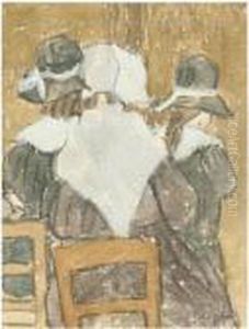 A Novice And Two Girls Wearing Hats by Gwendolen John