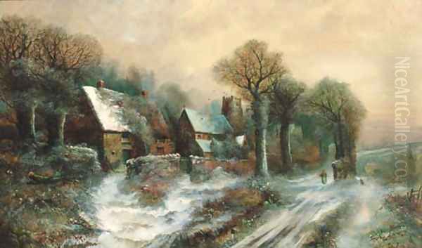 Figures in a winter village landscape - view 1