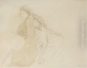 Study Of An Old Woman And A Little Boy Holding A Hoop