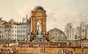 View of the Place and Fountain in the Marche des Innocents Paris 2 by Victor Jean Nicolle