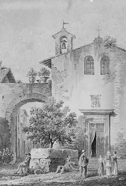 A Roman church with beggars - view 1