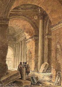 Three Soldiers in a ruined Gallery by Victor Jean Nicolle