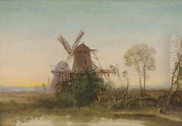 Windmills at sunset - view 1
