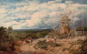 Figures before a windmill, near Nottingham by Edward H. Niemann
