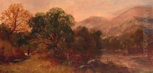 Travellers on a sandy track in a rocky river landscape by Edward H. Niemann