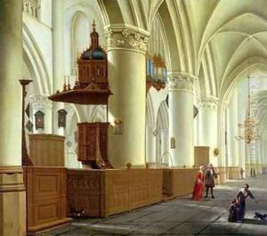 Views of the north and south aisles of the church of St Bavo Haarlem by Isaak Nickelen