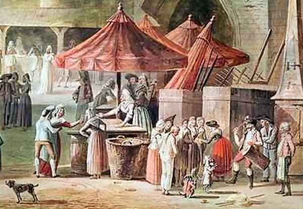 The Place de lApportParis in Front of the Grand Chatelet detail of market traders and street performers before 1802 - view 1