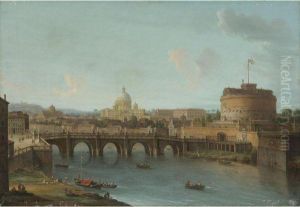 Rome, A View Of The Tiber With The Ponte And Castel Sant'angelo