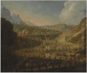 A Capriccio Mountain Landscape With Horses And Carts Ascending The Path A Capriccio Mountain Landscape With Horses And Carts Ascending The Path