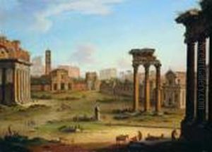 Il Campo Vaccino A Roma Visto 
Dal Tempio Di Saturno, Verso La Chiesa Di Santa Francesca Romana E 
L""arco Di Tito by Antonio Joli