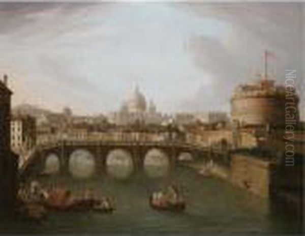 Rome, A View Of Saint Peter's And The Castel Sant'angelo From The Tiber - view 1