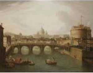 Rome, A View Of St. Peter's And The Castel Sant'angelo From The Tiber by Antonio Joli