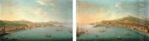 The Bay Of Naples, From The
Posillipo, With The Riviera Di Chiaia, The Pizzofalcone Barracks, The
Castel Sant'elmo, The Certosa Di San Martino, And The Castel Dell'ovo,
With Vesuvius Beyond; And The Bay Of Naples From San Giovanni A Teduccio
Looki by Antonio Joli