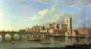 A View Of Westminster With The Royal Barge And Other Shipping