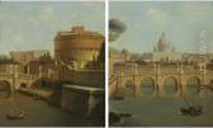 'view Of St. Peter' And 'view Of Castel Sant' Angelo': A Pair by Antonio Joli