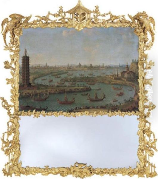 Capriccio Of The River Menam, 
With The French Ambassador Approaching The King Of Siam's Palace, With 
The White Porcelain Pagoda Near Nanjing, China - view 1