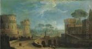 Veduta Fantastica Con Castelli E Tempietto Circolare Inlontananza