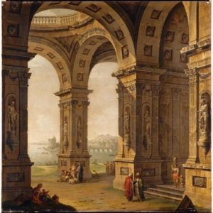 Architectural Capriccio With Figures In Oriental Dress Amongst Ruins