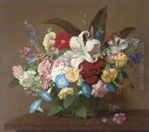 Summer flowers in a glass vase by Joseph Nicholls