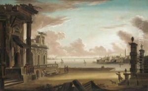 Venetian Capriccio Scene With Figures Beside A Ruined Classical Palace