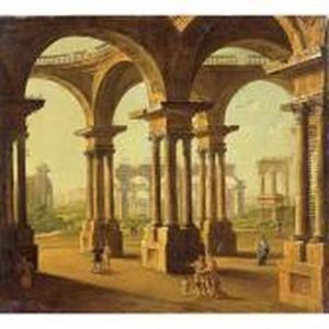 Cappriccio Of Roman Ruins With Classical Figures by Antonio Joli