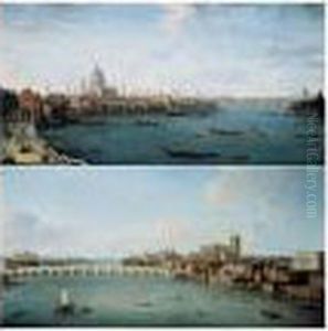 The Thames Looking Towards The City; And The Thames Looking Towards Westminster by Antonio Joli