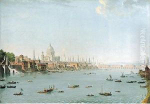 The Thames Looking Towards The City; And The Thames Looking Towards Westminster by Antonio Joli