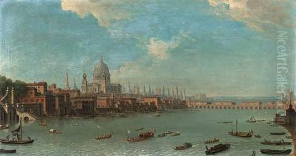 A Panoramic View Of The City Of
London From The Thames Near Thewater Gate Of Somerset House - view 1