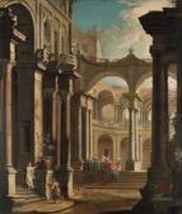 A Capriccio Of The Courtyard Of A Baroque Palace With Musicians Andother Figures A Capriccio Of The Courtyard Of A Baroque Palace With Musicians Andother Figures