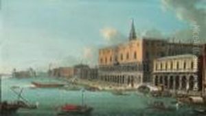 The Bacino Di San Marco, Venice,
 Looking West With The Doge'spalace, The Entrance To The Grand Canal And
 Santa Maria Dellasalute Beyond by Antonio Joli