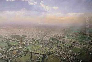 General view of Paris from a hotair balloon 1855