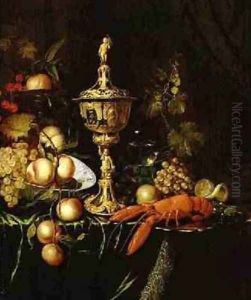 Still Life with a Steeple Cup a Lobster and Fruit 1677 by Pieter Nason