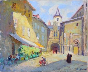 La Fleche, Le Marchand Ambulant Devant La Terrasse La Fleche, Le Marchand Ambulant Devant La Terrasse